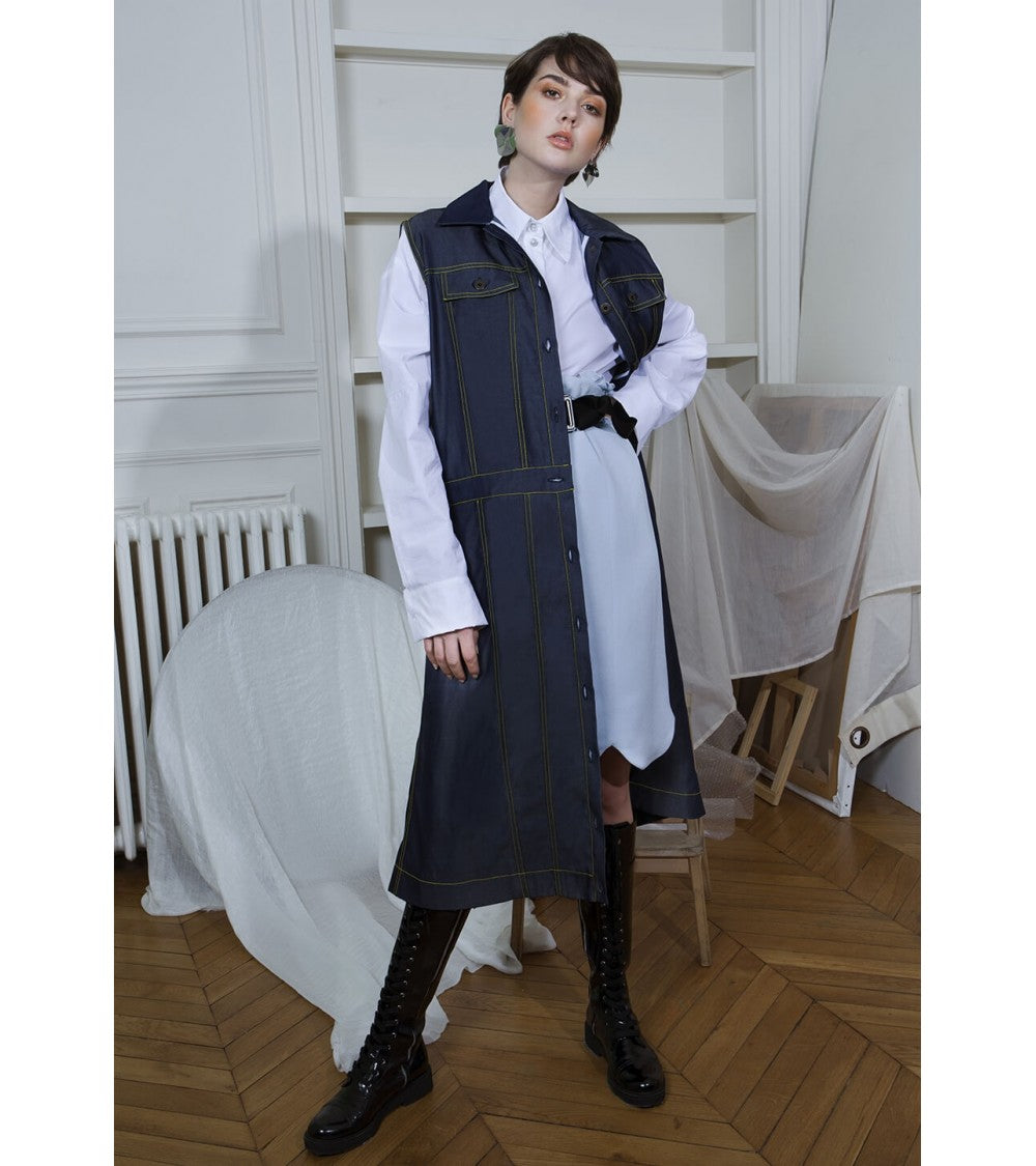 Blouson/gilet effet jean, à découpes et sans manche