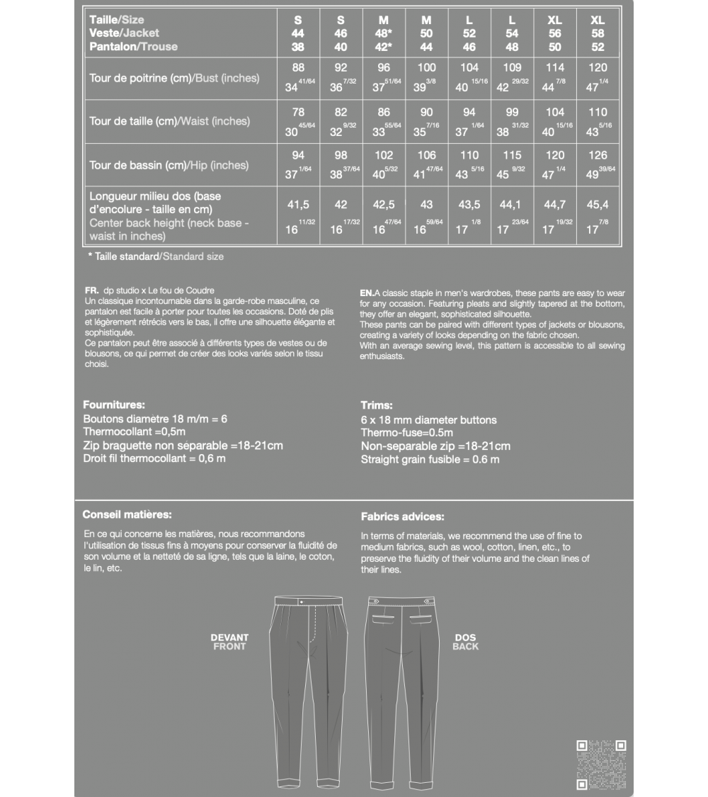 Le 1301 Pantalon droit de ville à plis couchés