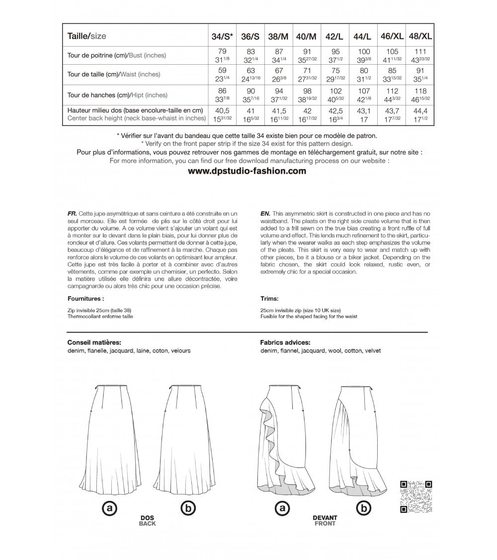 le 406a et b - Jupe longue asymétrique à volant avec plis