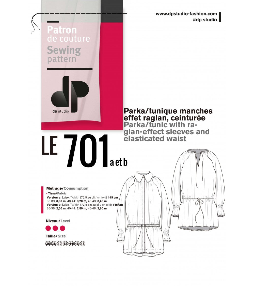 Parka manches effet raglan, ceinturée