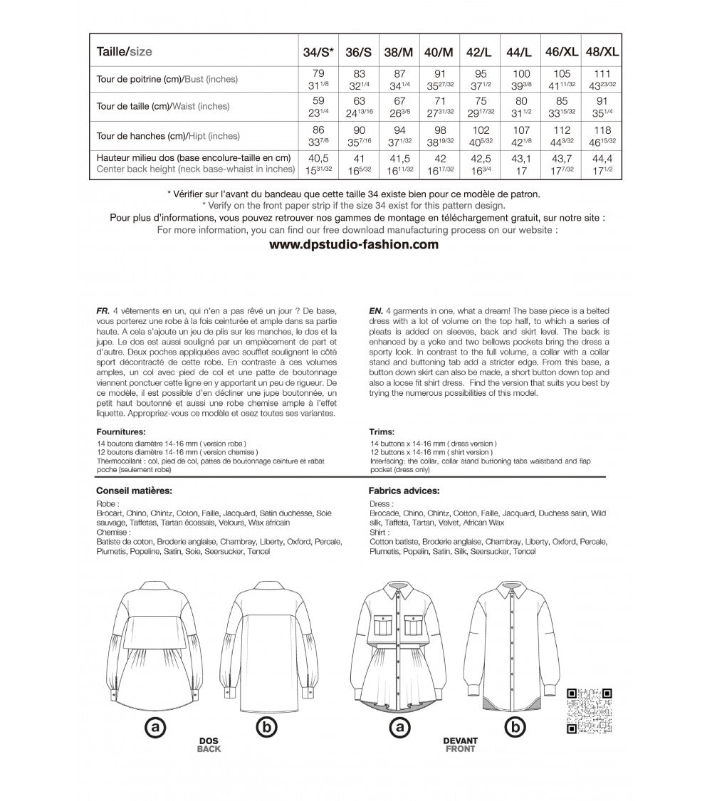 Robe/chemise ample et déstructurée, en deux parties