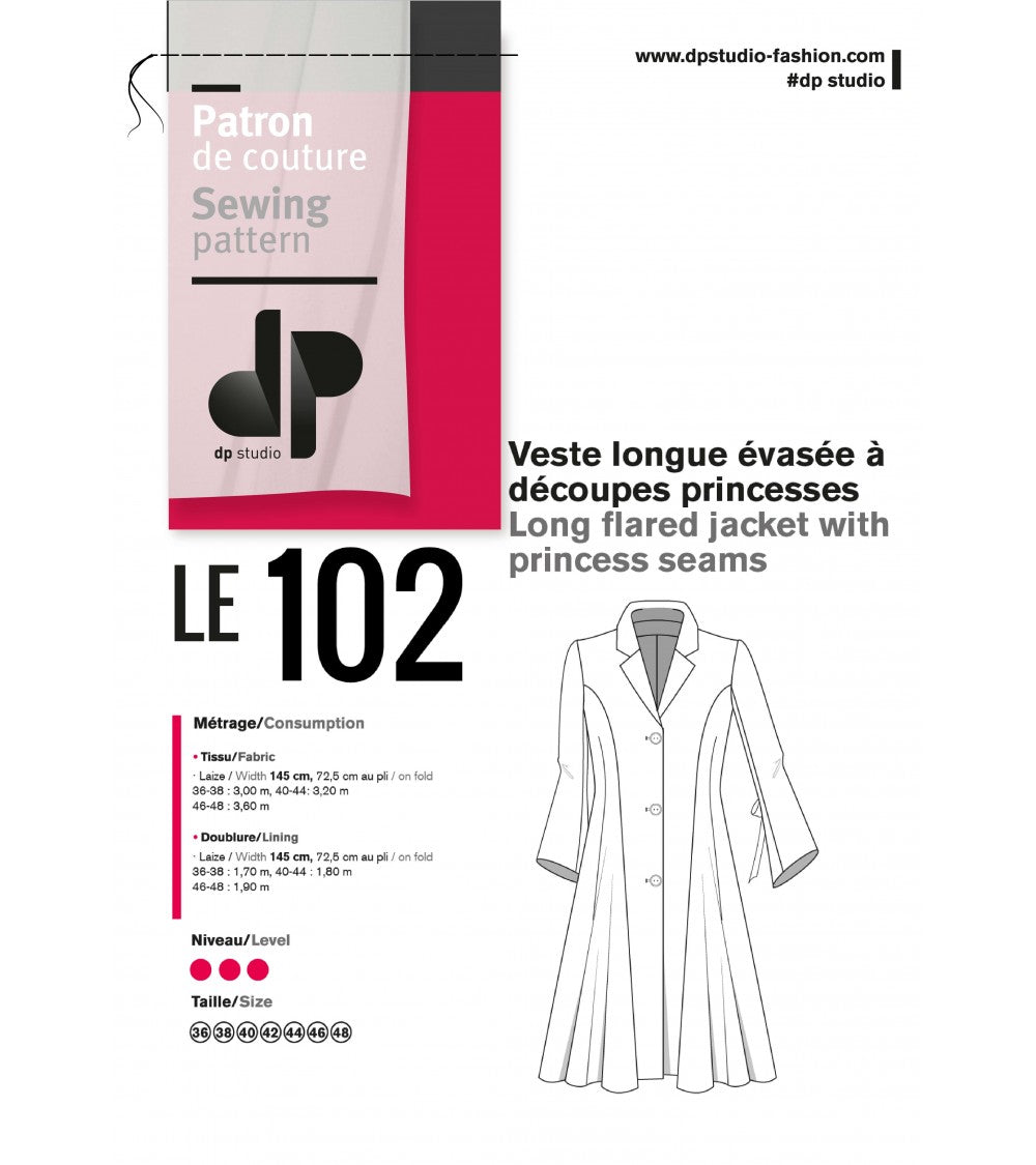 Le 102 Veste longue évasée à découpes princesses