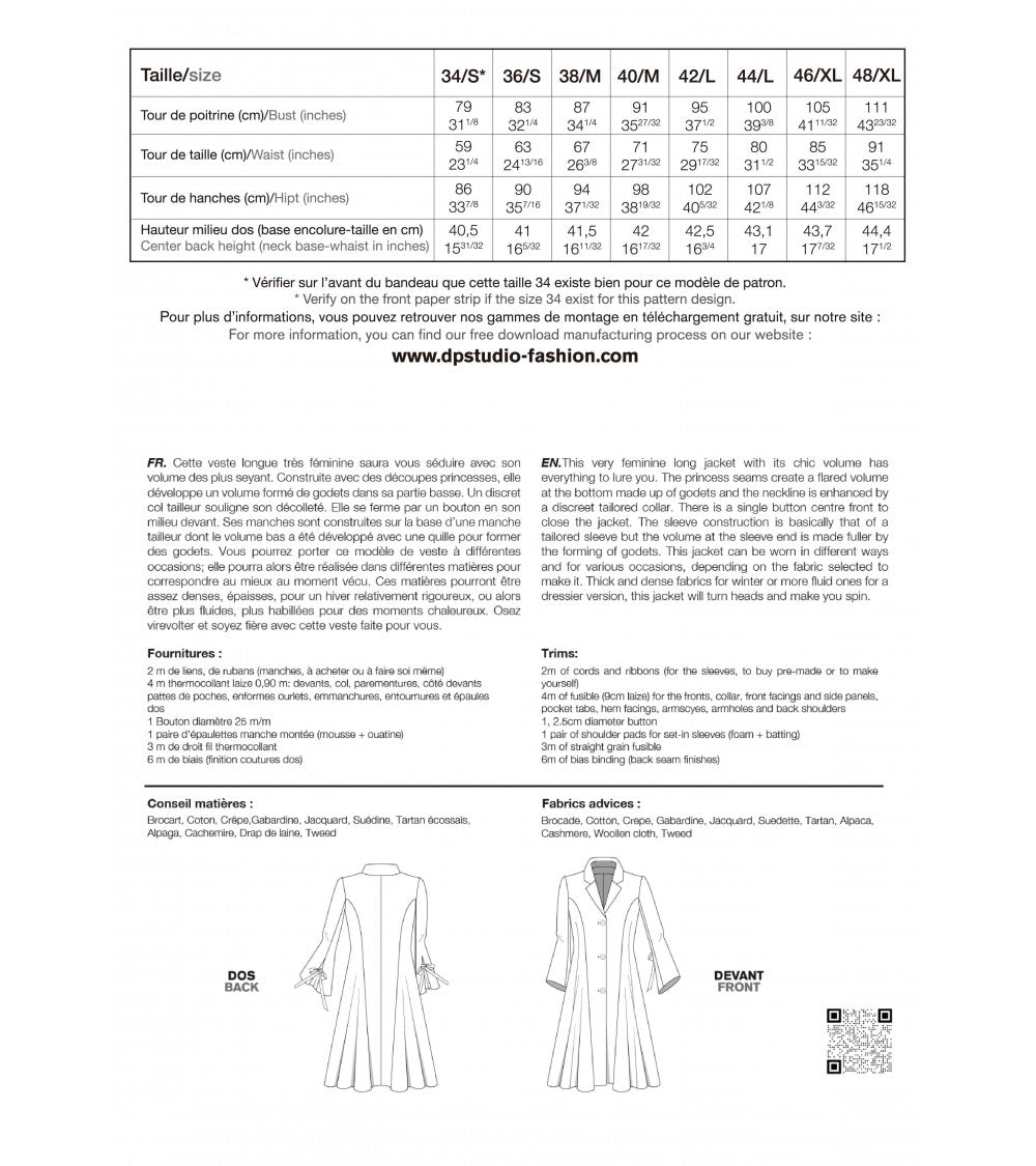 Le 102 Veste longue évasée à découpes princesses