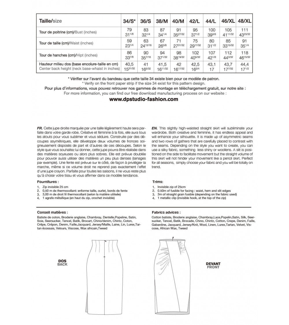 Le 415 Jupe droite taille haute à découpes et fronces