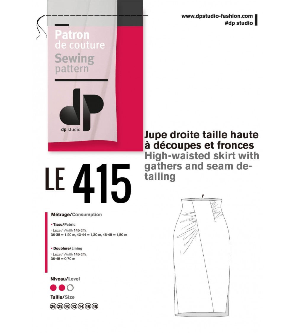 Le 415 Jupe droite taille haute à découpes et fronces