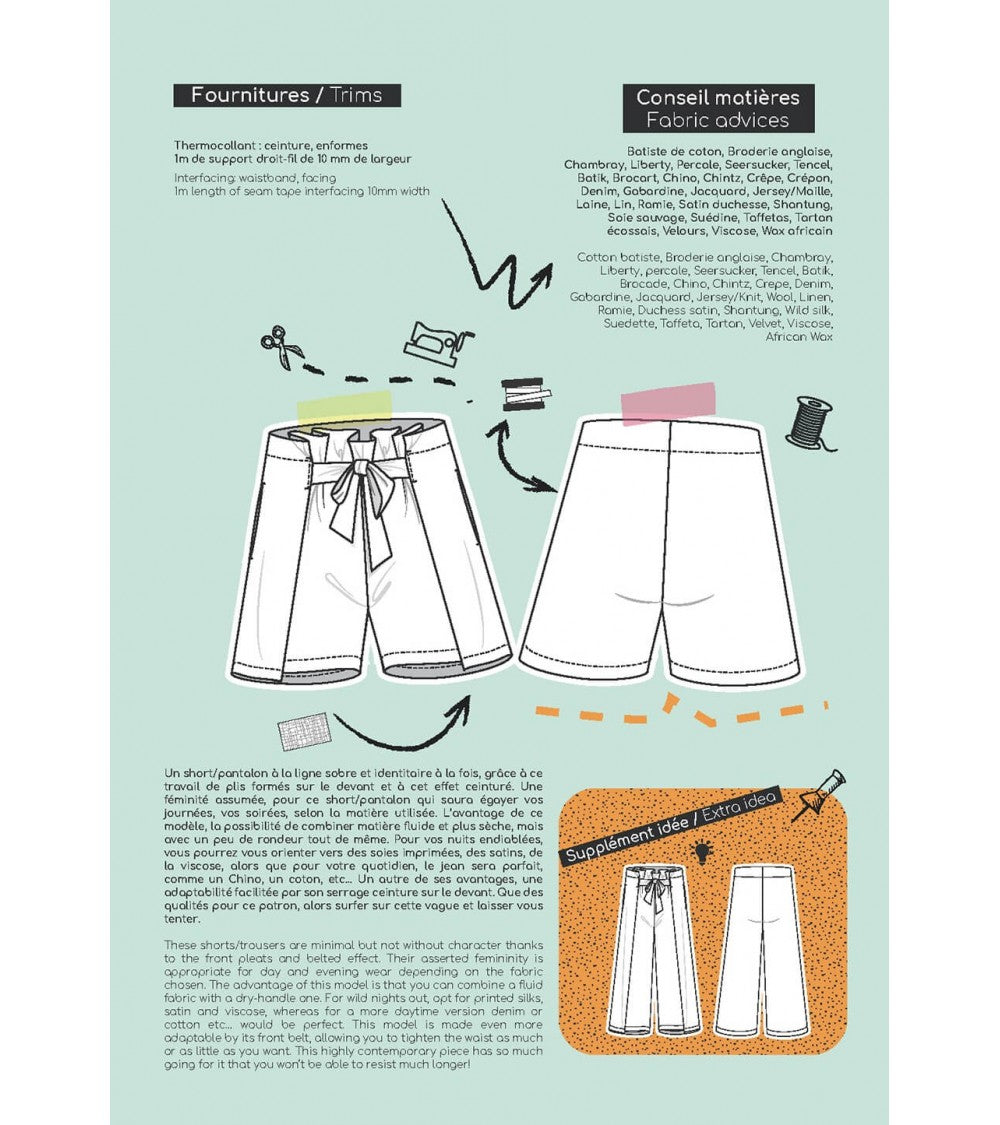 Short/Pantalon ceinturé, à plis