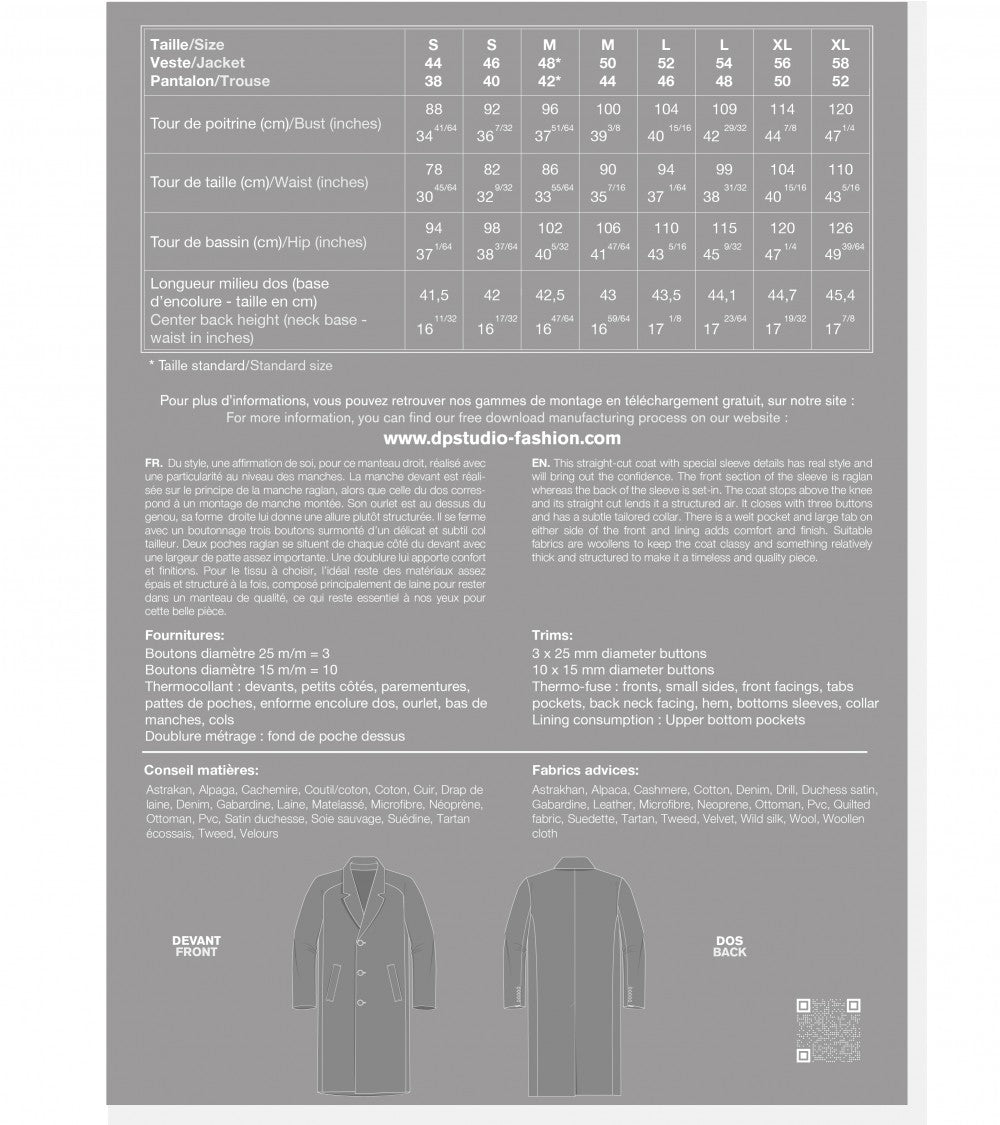 Le 1800 Manteau droit col tailleur