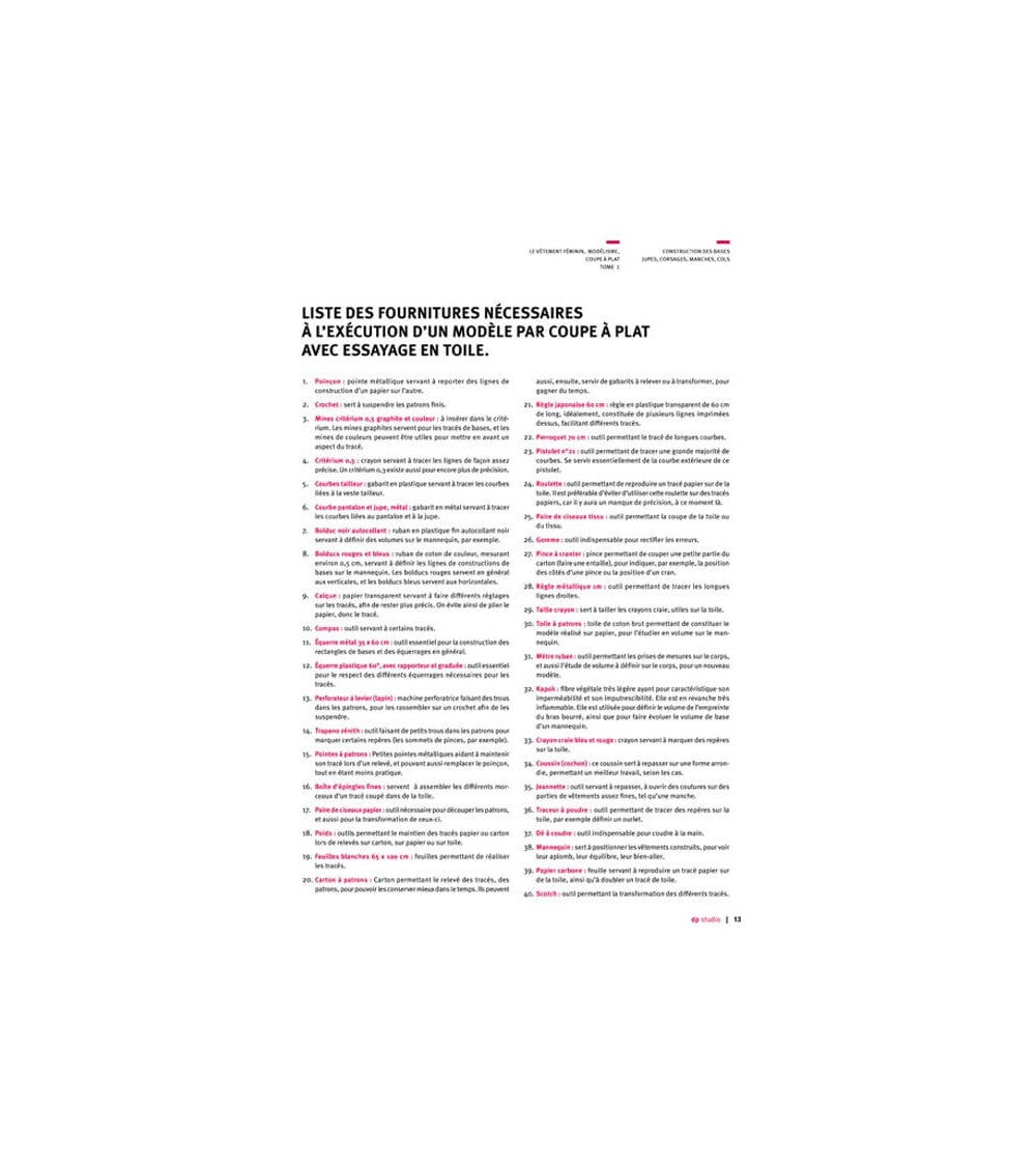 Liste des fournitures