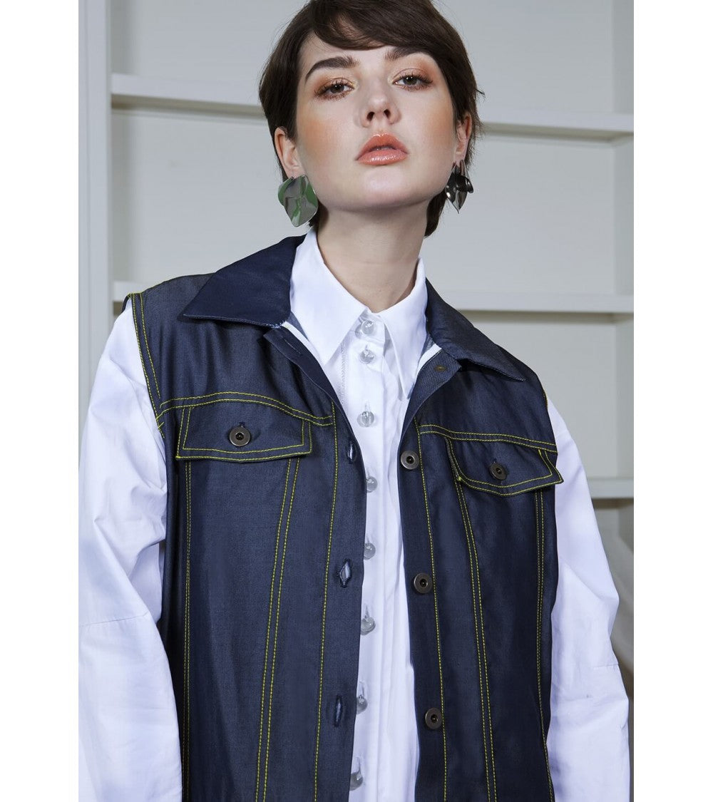 Blouson/gilet effet jean, à découpes et sans manche