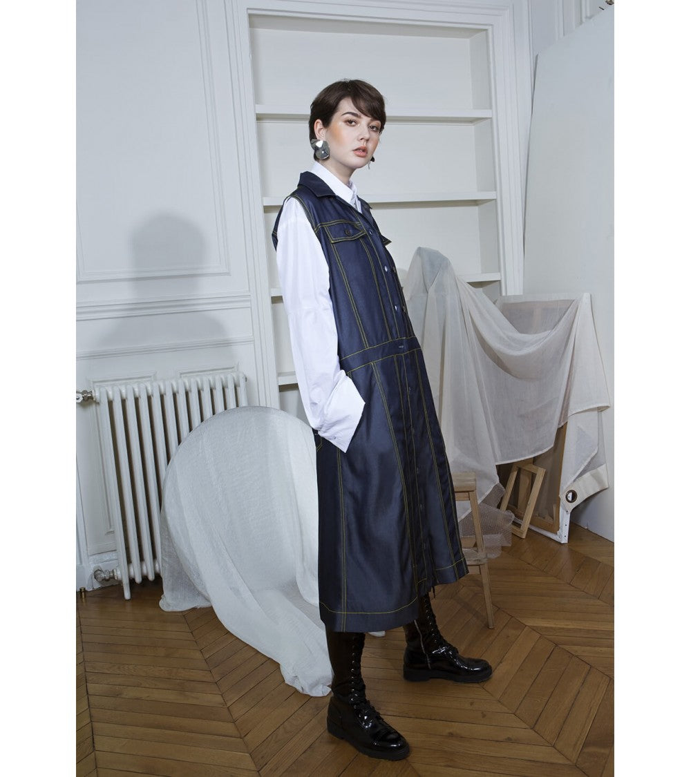 Blouson/gilet effet jean, à découpes et sans manche