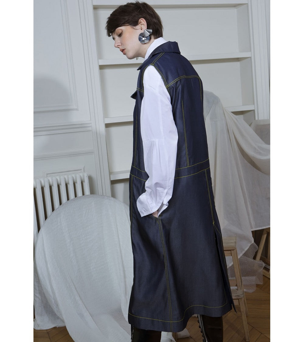 Blouson/gilet effet jean, à découpes et sans manche