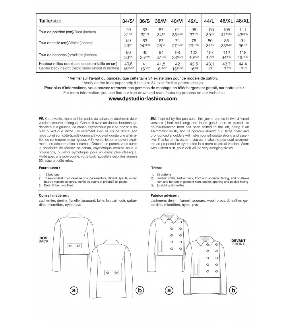 Le 103a et b - Caban asymétrique à double boutonnage