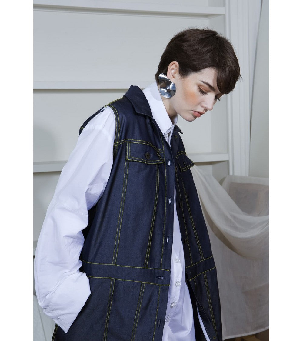 Blouson/gilet effet jean, à découpes et sans manche