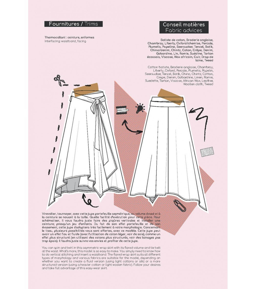 Jupe portefeuille asymétrique évasée et ceinturée