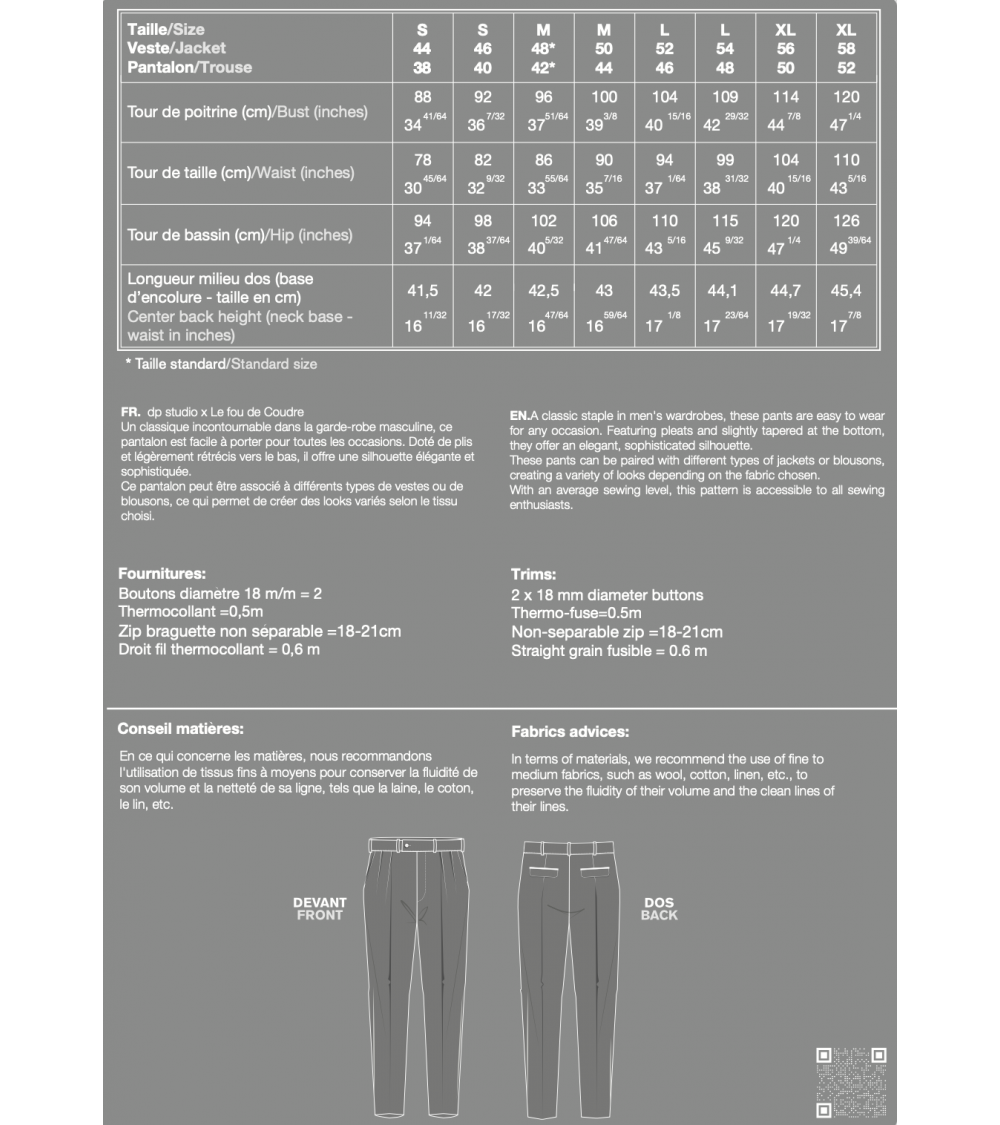 Le 1301 Pantalon droit de ville à plis couchés