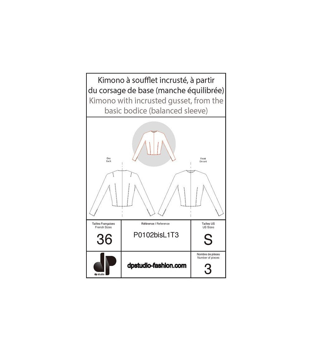 Kimono à soufflet incrusté, à partir de la base du corsage (manche équilibrée)