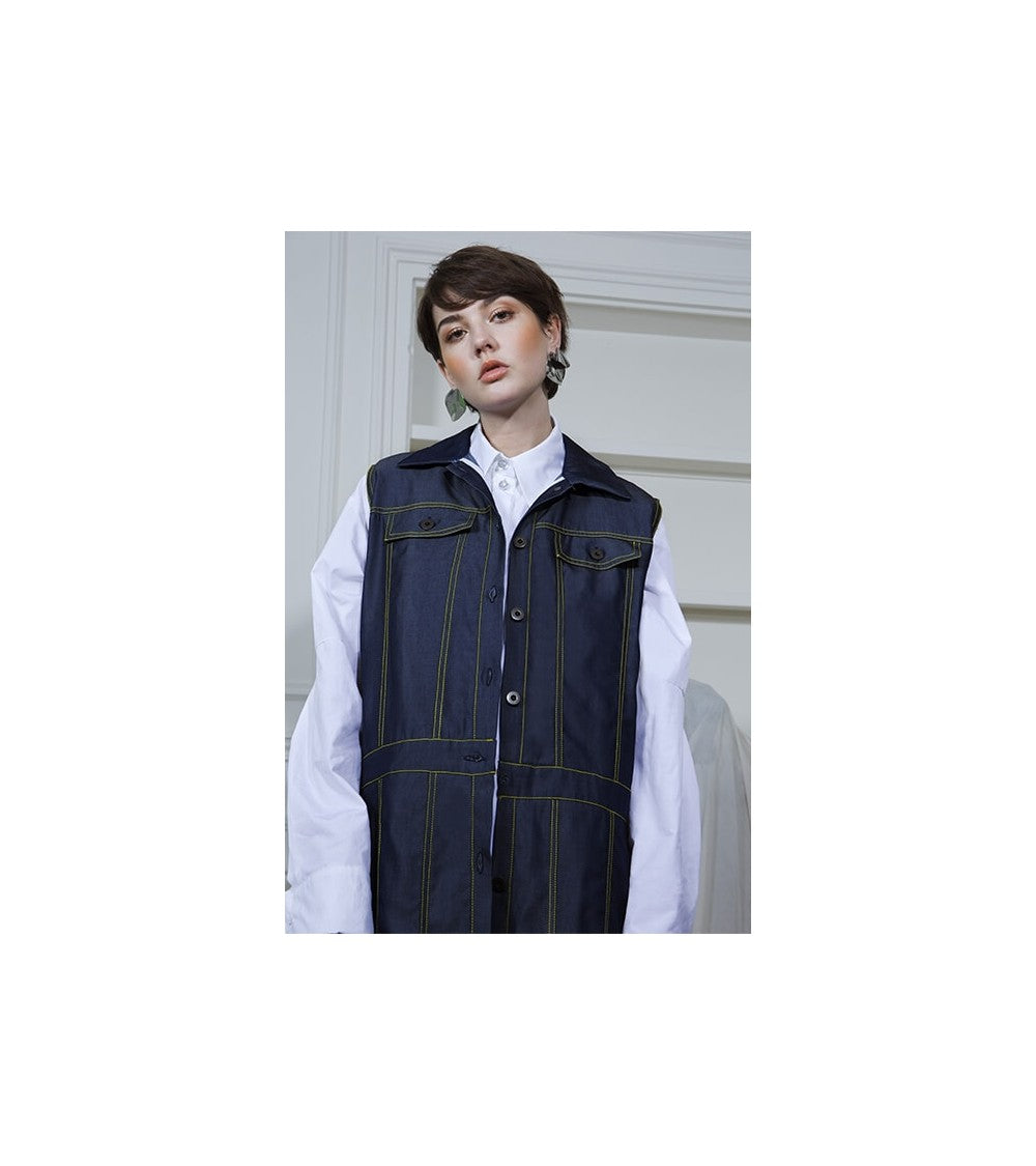 Blouson/gilet effet jean, à découpes et sans manche